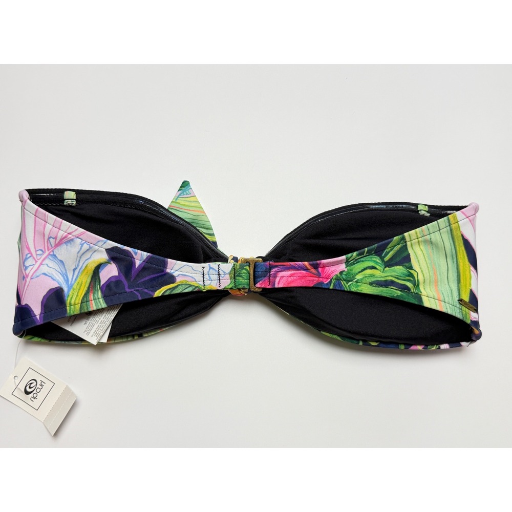 Rip Curl Garden Bandeau Bikini Top Tropical Knot Front Navy Pink Medium New - Picture 2 of 7